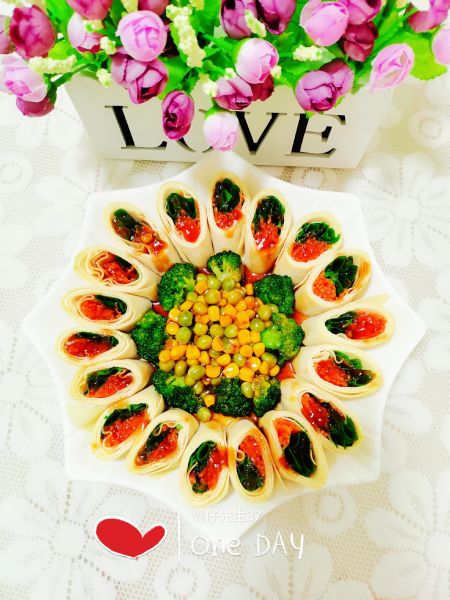 花开富贵五彩豆皮蔬菜卷（除夕宴客菜有颜有料）成品图